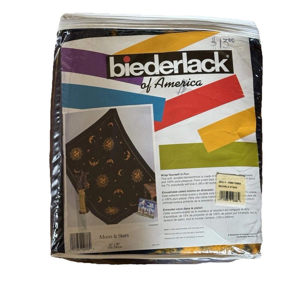 Biederlack Vintage Celestial Throw Blanket Sun Moon Stars USA 60 x 80 NEW